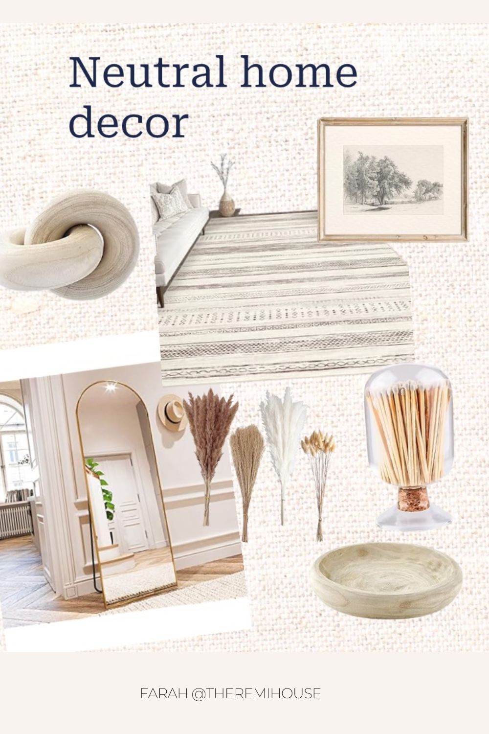 neutral home decor for apartment, living room, bedroom, guest room